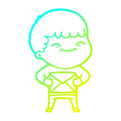 cold gradient line drawing cartoon happy boy