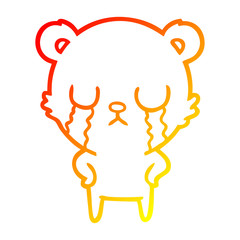 warm gradient line drawing crying cartoon bear