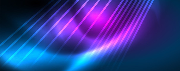 Obraz premium Neon blue glowing lines, magic energy space light concept, abstract background wallpaper design