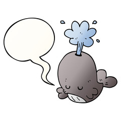 cartoon spouting whale and speech bubble in smooth gradient style