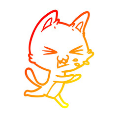 warm gradient line drawing cartoon cat hissing