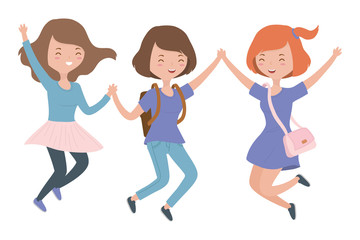 Isolated teenager girls cartoons design