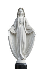 Old cemetery statue of yuong woman on white background