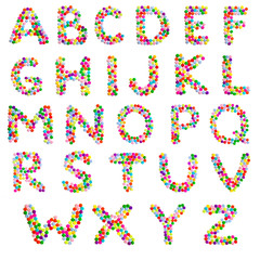 Alphabet, letters A-Z of the English alphabet from multi-colored buttons