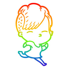 Fototapeta premium rainbow gradient line drawing cartoon squinting girl running