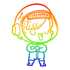 rainbow gradient line drawing cartoon astronaut woman