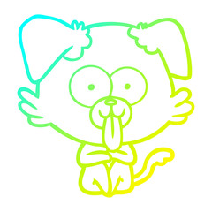cold gradient line drawing cartoon dog with tongue sticking out