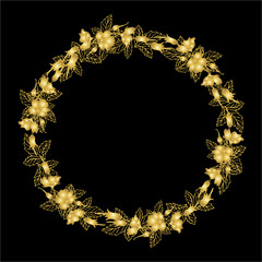 Wreath of gold flovers, can be used as greeting card, invitation card for wedding, birthday and other holiday and summer background