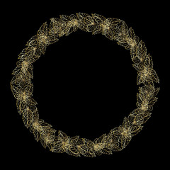 Wreath of gold flovers, can be used as greeting card, invitation card for wedding, birthday and other holiday and summer background