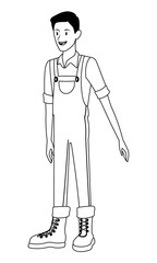 farm, animals and farmer cartoon in black and white