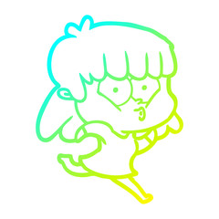 cold gradient line drawing cartoon whistling girl