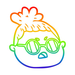 rainbow gradient line drawing cartoon female face