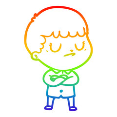 rainbow gradient line drawing cartoon grumpy boy