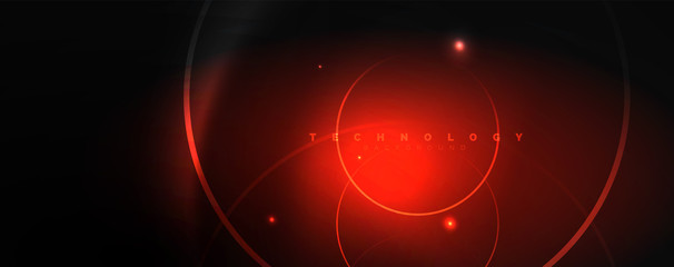 Dark abstract background with bright color neon lights and lines. Glowing background