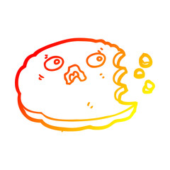 warm gradient line drawing cartoon bitten cookie