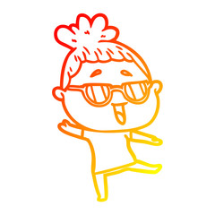 warm gradient line drawing cartoon happy woman wearing spectacles