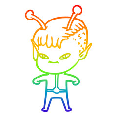 rainbow gradient line drawing cute cartoon alien girl