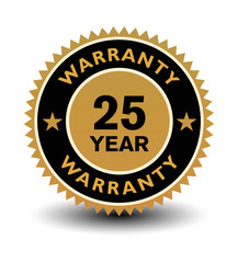 Simple yet powerful golden 25 year warranty badge.