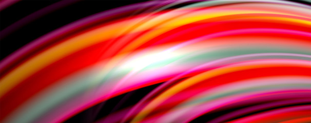 Fluid color rainbow style wave abstract background, techno modern design on black