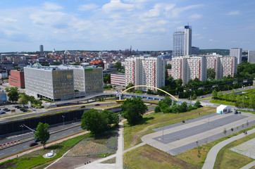 Widok Katowic z lotu ptaka latem/Aerial view of Katowice in summer, Silesia, Poland - obrazy, fototapety, plakaty