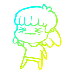 cold gradient line drawing cartoon woman