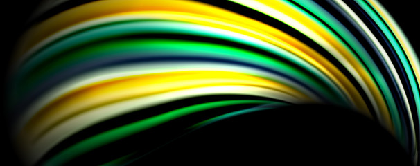 Fluid color swirls on black. Modern background with trendy design