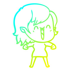 cold gradient line drawing cute cartoon happy vampire girl