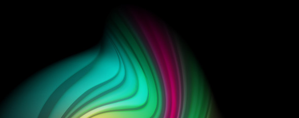 Abstract wave lines fluid rainbow style color stripes on black background. Artistic illustration for presentation, app wallpaper, banner or poster
