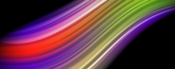 Modern rainbow liquid color flow colorful poster. Wave Liquid shape in black color background. Abstract composition