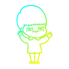 cold gradient line drawing annoyed cartoon boy