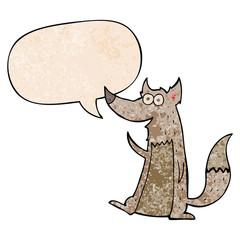 cartoon wolf and speech bubble in retro texture style