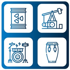 Set of drum icons such as Barrel, Pumpjack, Drum kit, Conga , drum