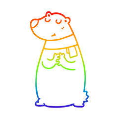 rainbow gradient line drawing cartoon bear wearing scarf