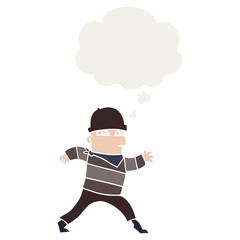 cartoon thief and thought bubble in retro style