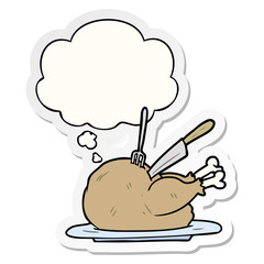 cartoon turkey and thought bubble as a printed sticker