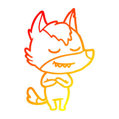 warm gradient line drawing friendly cartoon wolf