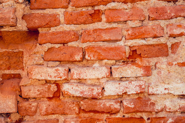 Red old brick wall abstract background – Solid and weathered structure of a building exterior – Retro vintage construction with rough texture