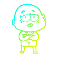 cold gradient line drawing cartoon tired bald man