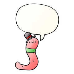 cute cartoon worm and speech bubble in smooth gradient style