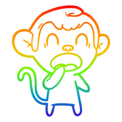 rainbow gradient line drawing yawning cartoon monkey