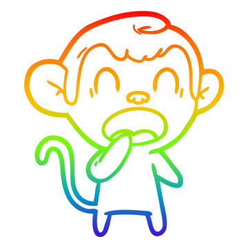 recommend clip art: rainbow gradient line drawing yawning cartoon monkey