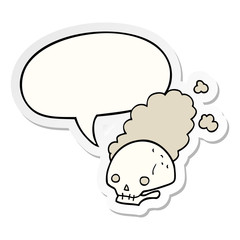 cartoon dusty old skull and speech bubble sticker