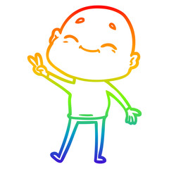 Obraz premium rainbow gradient line drawing happy cartoon bald man