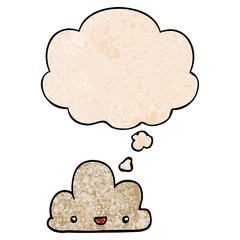 cartoon tiny happy cloud and thought bubble in grunge texture pattern style