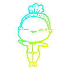 cold gradient line drawing cartoon peaceful old woman
