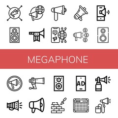 Set of megaphone icons such as Megaphone, Speaker, Trumpet, Announce, Loudspeaker, Brickwall, Ad, Amplifier, Horn , megaphone