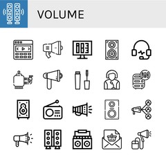 Set of volume icons such as Speakers, Slider, Megaphone, Ink level, Headphones, Filter, Mascara, Speaker, Adjustment, Radio, Loudspeaker, Announcement , volume