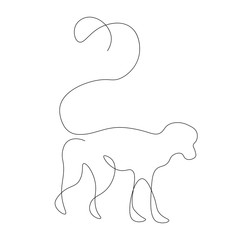 Monkey animal silhouette one line drawing vector illustration