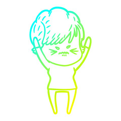 cold gradient line drawing cartoon frustrated woman
