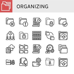 Set of organizing icons such as Folder, Time management, Binders, Folders, Archive , organizing